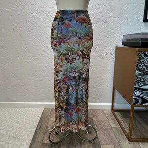 Jean Paul Gaultier Tropical Print Maxi Skirt — Blue, Green, Pink